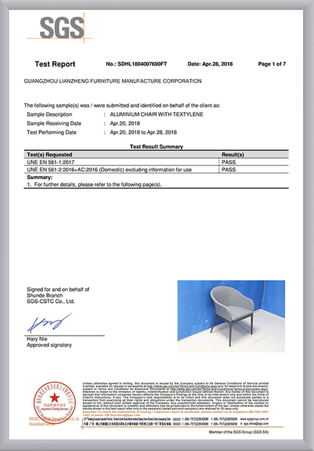 SGS Test Report – Aluminium Chair with Textylene