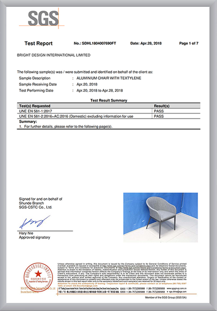 SGS Test Report – Aluminium Chair with Textylene