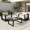 Weather-Resistant Aluminum Patio Sofa Set with Hand-Brushed Wood Grain Finish and Sintered Stone Coffee Table
