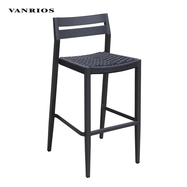 Space-Saving Commercial Outdoor Aluminum Frame Mesh Sling Dining Counter Bar Chair BY4044