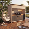 Motorized Hydraulic Roof Outdoor BBQ Kitchen Shelter with Sintered Stone Countertop and Built-In LED Illumination