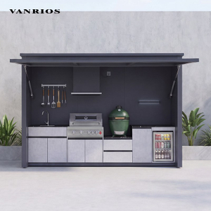 Weather-Resistant Rock Plate Countertop Outdoor BBQ Station with Electric Remote Canopy
