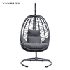 Handmade Olifen Rope Hanging Egg Swing Chair Weatherproof Metal Frame Patio Hammock Single Swing with Stand HB-06