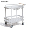 Commercial Weather-Resistant White Aluminum Outdoor Serving Cart with Lockable Wheels