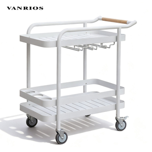 Commercial Weather-Resistant White Aluminum Outdoor Serving Cart with Lockable Wheels