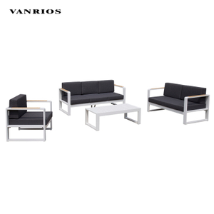 Heavy-Duty Powder-Coated Outdoor Sofa Set with Rock Beam Coffee Table Top