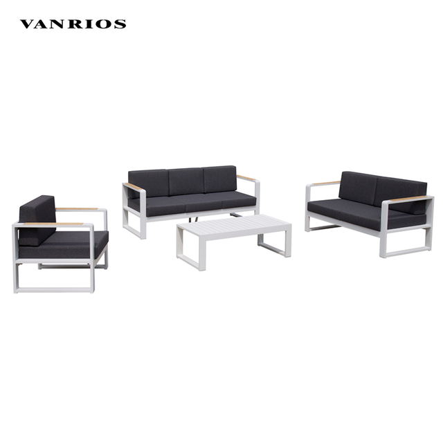 Heavy-Duty Powder-Coated Outdoor Sofa Set with Rock Beam Coffee Table Top