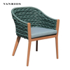 Commercial Heavy-Duty Patio Armchair with Teak Wood Armrests and Cushion