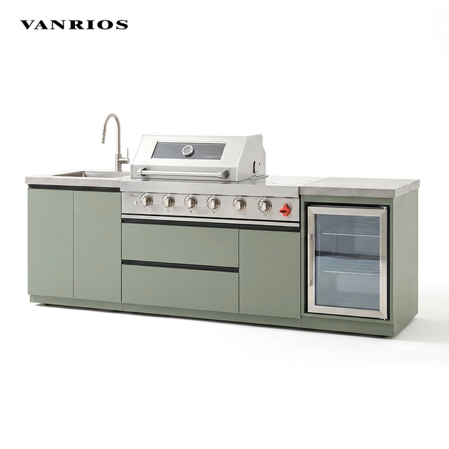 Premium 100% All-Aluminum Modular Outdoor Kitchen Cabinet System with Sink & Fridge KC-19