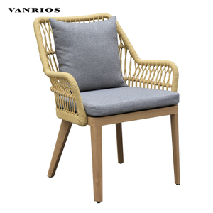 Low-Maintenance Olefin Rope Garden Dining Chair Heavy-Duty Aluminum Frame Cafe Patio Armchair MB4119