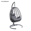 Handmade Olifen Rope Hanging Egg Swing Chair Weatherproof Metal Frame Patio Hammock Single Swing with Stand HB-06