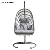 Space Saving Foldable Flat Pack Handwoven Olefin Rope Steel Frame Outdoor Patio Egg Hanging Swing Chair Commercial HB-04