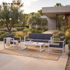 Heavy-Duty Powder-Coated Outdoor Sofa Set with Rock Beam Coffee Table Top