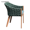 Commercial Heavy-Duty Patio Armchair with Teak Wood Armrests and Cushion