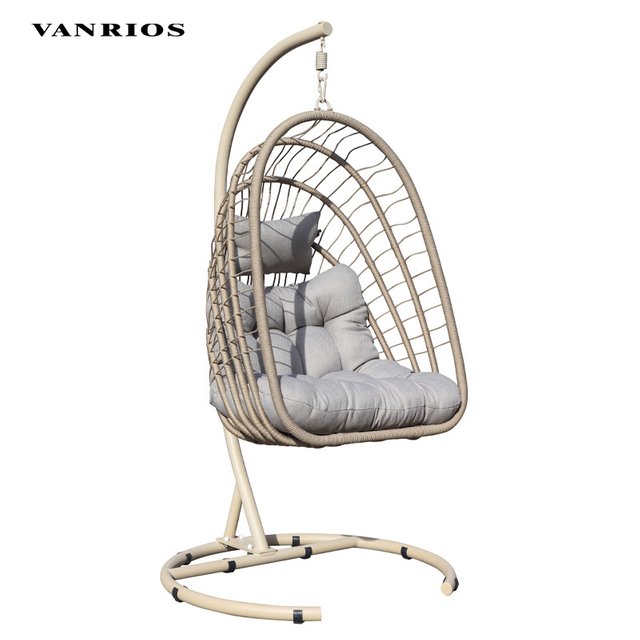 Compact Foldable Egg Shape Outdoor Swing Chair Low-Maintenance Iron Frame Hanging Chair with Stand HB-05