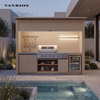 Motorized Hydraulic Roof Outdoor BBQ Kitchen Shelter with Sintered Stone Countertop and Built-In LED Illumination