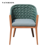 Commercial Heavy-Duty Patio Armchair with Teak Wood Armrests and Cushion