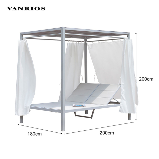 Low-Maintenance Resort Outdoor Double Sun Lounger with Adjustable Canopy Shade