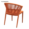 Weather-Resistant Olifen Rope Woven Outdoor Garden Dining Chair with Teak Armrest MB4117