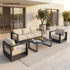 Weather-Resistant Aluminum Patio Sofa Set with Hand-Brushed Wood Grain Finish and Sintered Stone Coffee Table