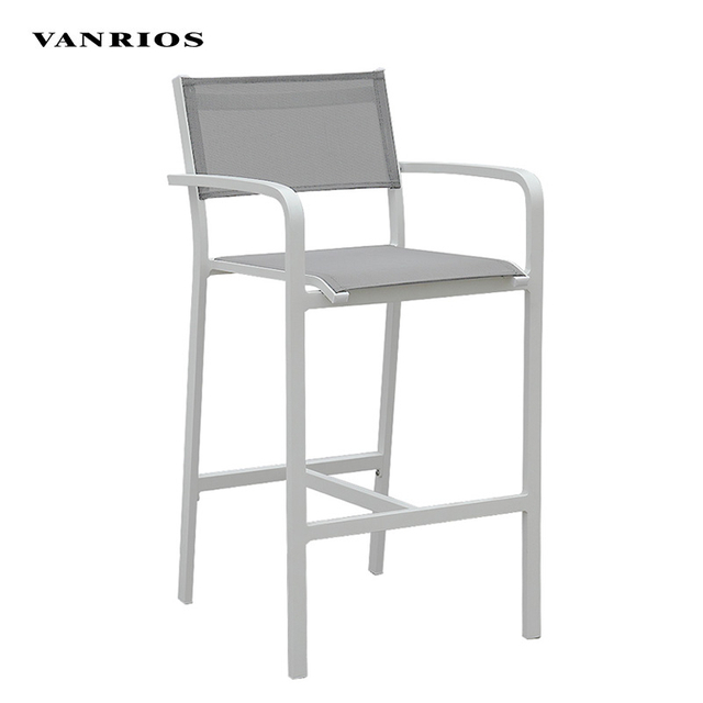 Architectural High-Profile Aluminum Frame All-Weather Sling Commercial High-Top Patio Bar Stool Chair BY4059