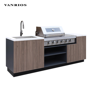 VANRIOS KC-04 Prefabricated Aluminum Outdoor Kitchen Island with Gas Grill and Fridge