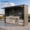 Electric Hydraulic Remote Control Lift-Door Outdoor BBQ Station with Gas and Ceramic Grills