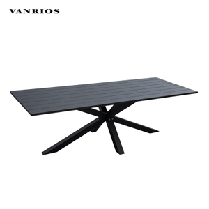 Modern Teak Wood Top Commercial Outdoor Dining Table Heavy-Duty Aluminum Frame Patio Furniture CT026