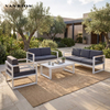 Heavy-Duty Powder-Coated Outdoor Sofa Set with Rock Beam Coffee Table Top