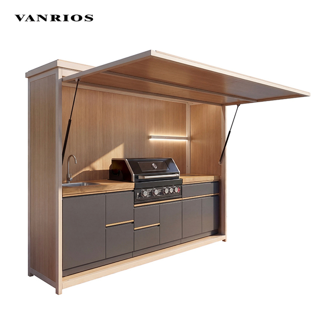 Manual Crank Shutter Outdoor Cooking BBQ Pod Heavy Duty Aluminum Frame Stainless Steel Storage Workstation shed-04