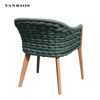 Commercial Heavy-Duty Patio Armchair with Teak Wood Armrests and Cushion
