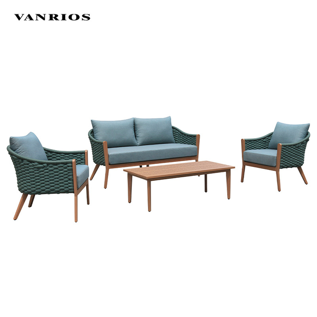 Contemporary Aluminum Outdoor Garden Sofa Coffee Table Set Weather Resistant Patio Conversation Furniture GF2216