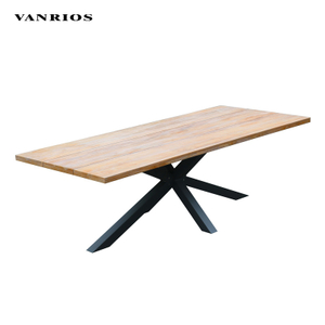 Modern Teak Wood Top Commercial Outdoor Dining Table Heavy-Duty Aluminum Frame Patio Furniture CT026