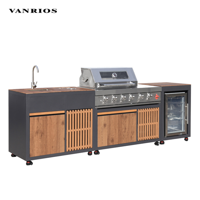 VANRIOS KC-15 100% Solid Aluminum Modular Outdoor Cooking Station with Grill And Refrigerator