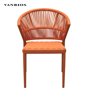 Weather-Resistant Olifen Rope Woven Outdoor Garden Dining Chair with Teak Armrest MB4117