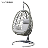 Handmade Olifen Rope Hanging Egg Swing Chair Weatherproof Metal Frame Patio Hammock Single Swing with Stand HB-06