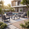 Heavy-Duty Powder-Coated Outdoor Sofa Set with Rock Beam Coffee Table Top