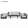 Weather-Resistant Aluminum Patio Sofa Set with Hand-Brushed Wood Grain Finish and Sintered Stone Coffee Table