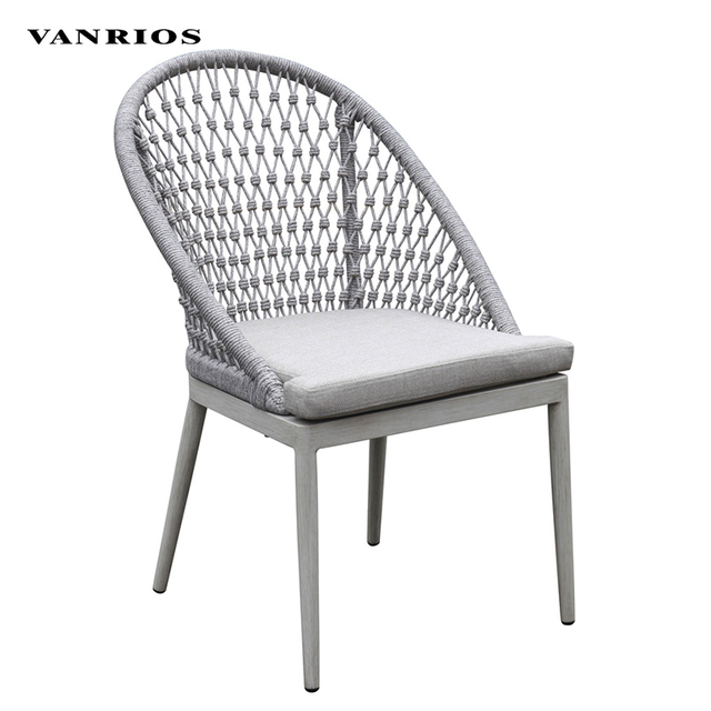 Commercial Weatherproof Powder Coated Aluminum Outdoor Rope Dining Set Garden Restaurant Table and Chair Set MB4055