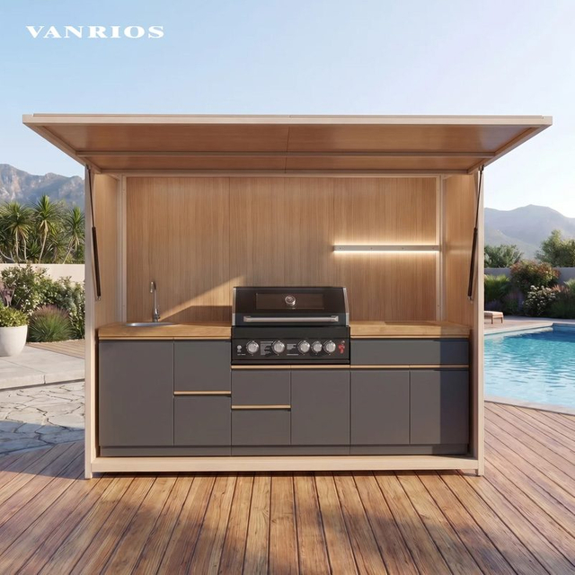 Custom Commercial Outdoor Kitchen Island Workstation for Hotels and Resorts