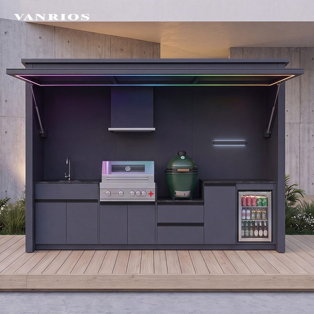 Remote-Control Electric Hydraulic Door Outdoor BBQ Pod with Integrated LED Lighting