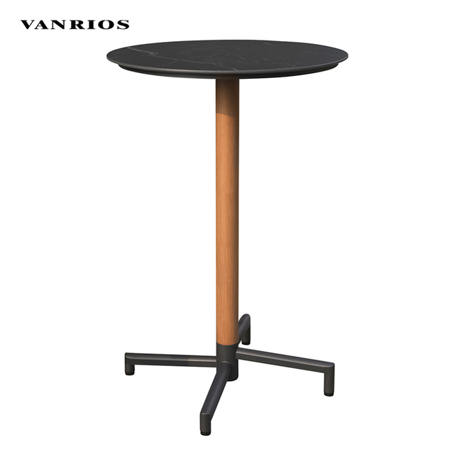 Outdoor Aluminium Sling High Top Bar Table Compact Modern Round Garden Patio Cafe Bar Desk BT-08