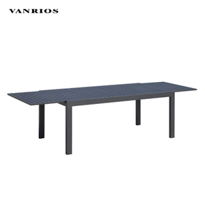 Extendable Powder Coated Aluminum Frame Slat Dining Table Weather Resistant Outdoor Commercial Furniture CT039