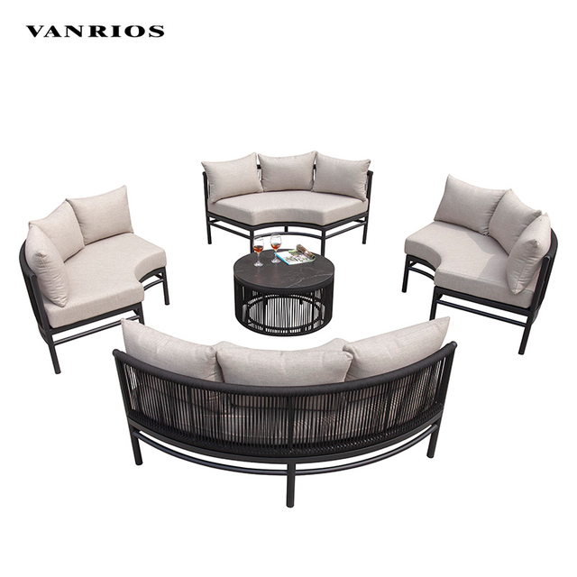 Modern Weatherproof Powder Coated Aluminum Frame Outdoor Garden Sofa Set Corner Couch Furniture GF2208