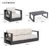 Weather-Resistant Aluminum Patio Sofa Set with Hand-Brushed Wood Grain Finish and Sintered Stone Coffee Table