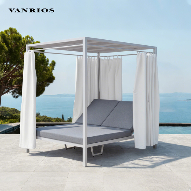 Commercial Resort Poolside Aluminum Sun Lounger with Waterproof Canopy