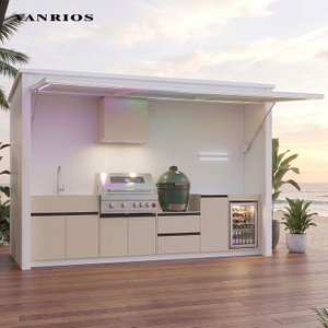 Commercial Stainless Steel Outdoor BBQ Grill Pod with Refrigerator and Sink
