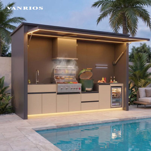 Modular Stainless Steel Gas Grill Station Pod with Integrated Fridge and Sink Cabinet