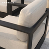 Weather-Resistant Aluminum Patio Sofa Set with Hand-Brushed Wood Grain Finish and Sintered Stone Coffee Table