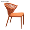 Weather-Resistant Olifen Rope Woven Outdoor Garden Dining Chair with Teak Armrest MB4117